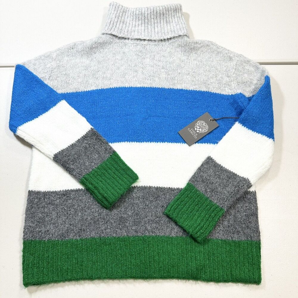 Vince Camuto Wool Blend Long Sleeve Colorblock Turtleneck Sweater Peacock XXS